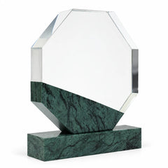 Green marble octagonal crystal award on a desk