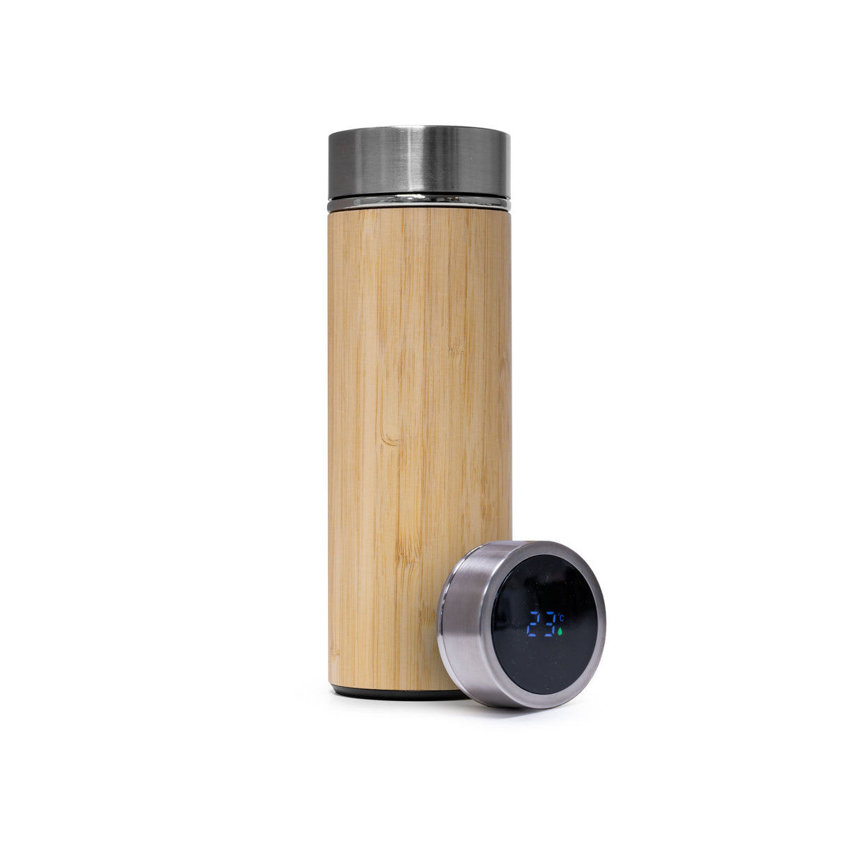 Bamboo Thermos Bottle with Digital Temperature Display