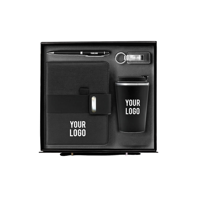ExecuBlend 4-piece black executive corporate gift set thermal mug notebook UAE