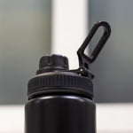 Reusable aluminium sports bottle with handle, 800 ml capacity, black and white color options for corporate gifting.
