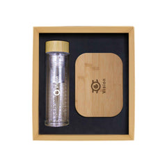 Promotional Giftset With  Bamboo Lunchbox and Glass Bottle