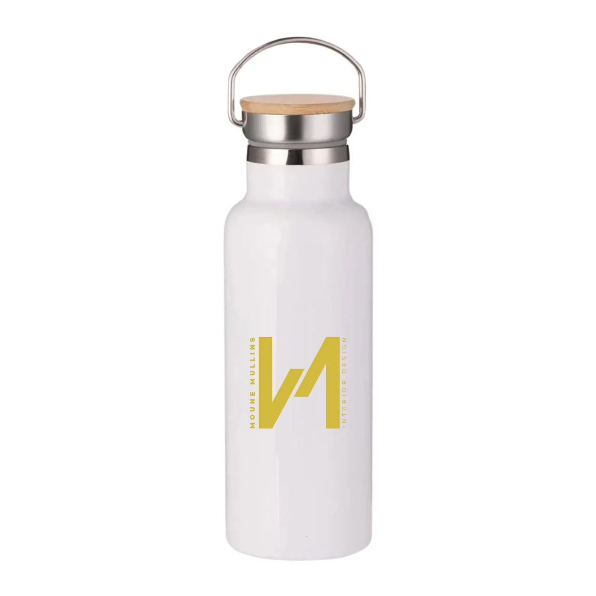 Insulated Bottle With Bamboo Cap White