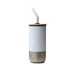 White Eco Tumbler with Bamboo Lid and Straw