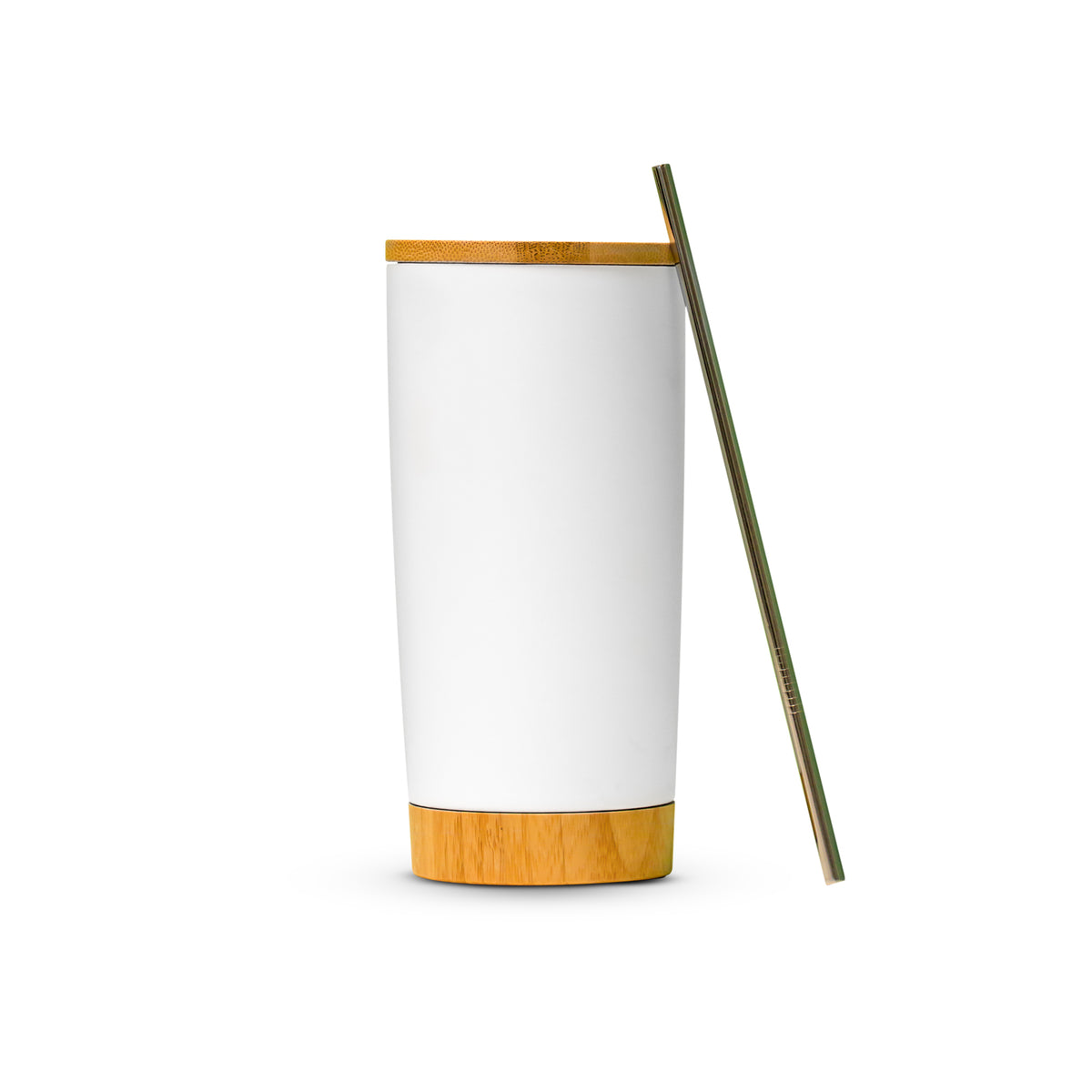 Stainless Steel Tumbler With Bamboo Lid And Base White