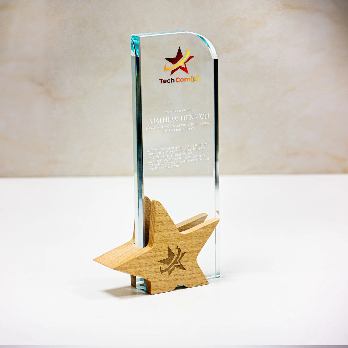 Crystal Award With Wooden Star Base