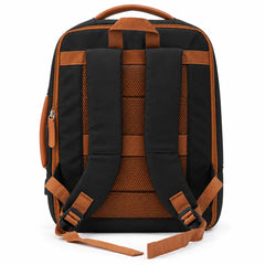 Back of the black Voxtra backpack showing padded straps and breathable mesh panel