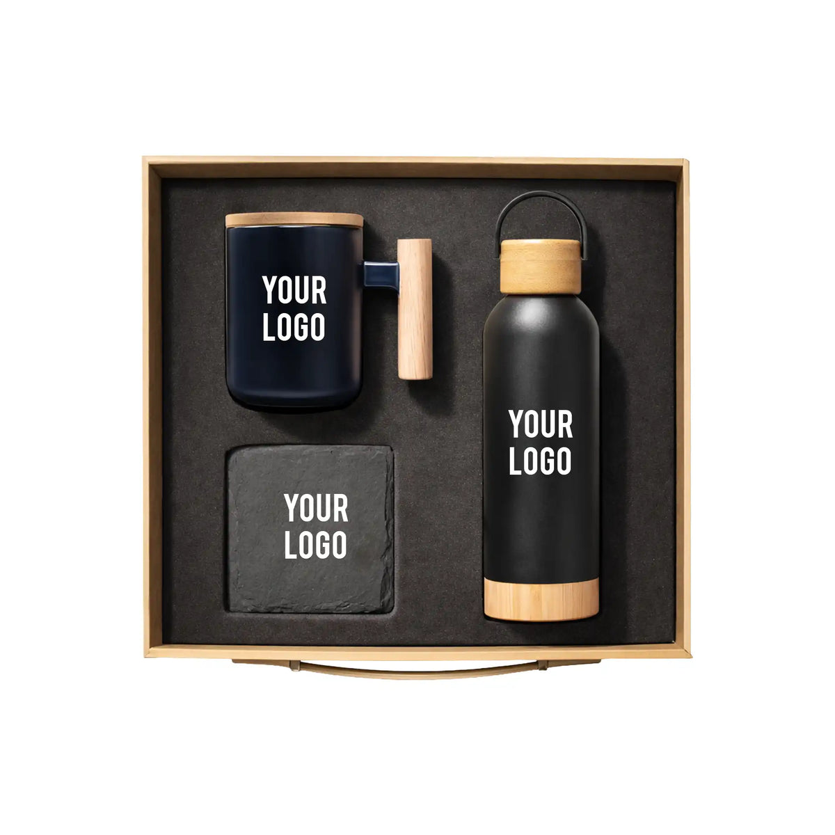 BlackStone Bamboo corporate gift set ceramic mug slate coaster bottle UAE