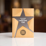 Wooden Trophy With Metal Star Silver