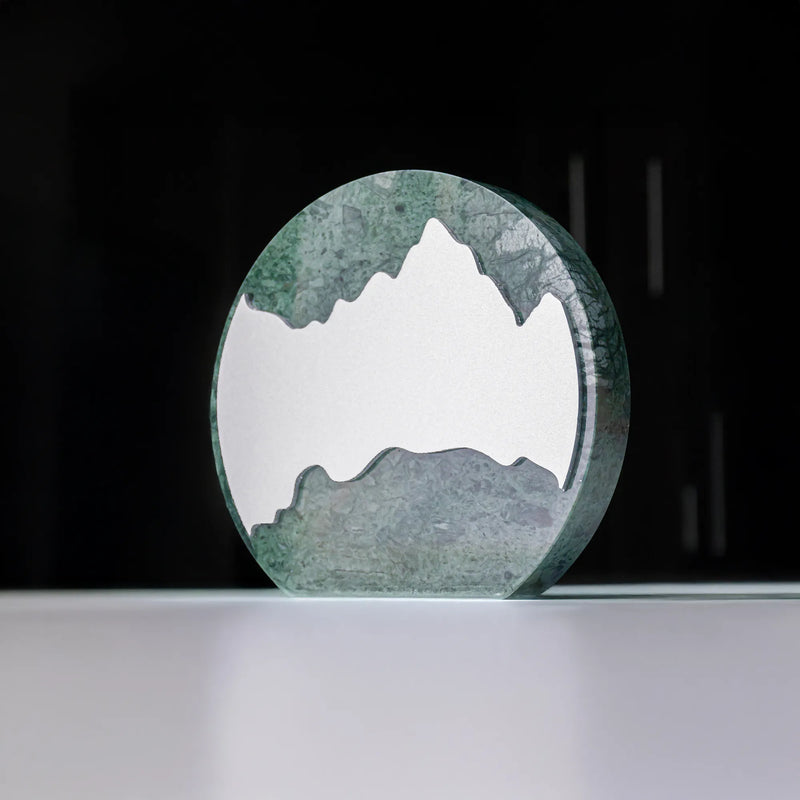 Green Stone Round Plaque Award With Metal Plate