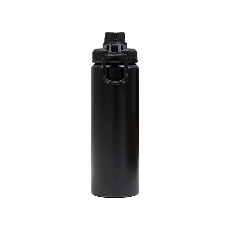 Reusable aluminium sports bottle with handle, 800 ml capacity, black and white color options for corporate gifting.