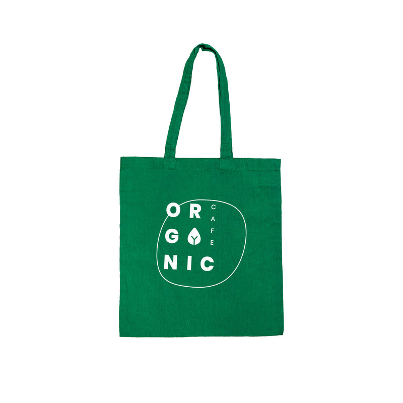 Green recycled cotton tote bag with long handles – sustainable and reusable