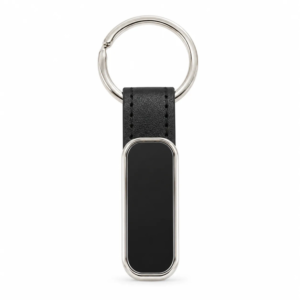Silver Tag Leather Strap Keychain