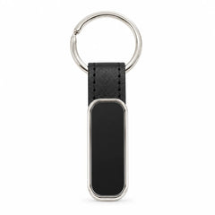 Silver Tag Leather Strap Keychain