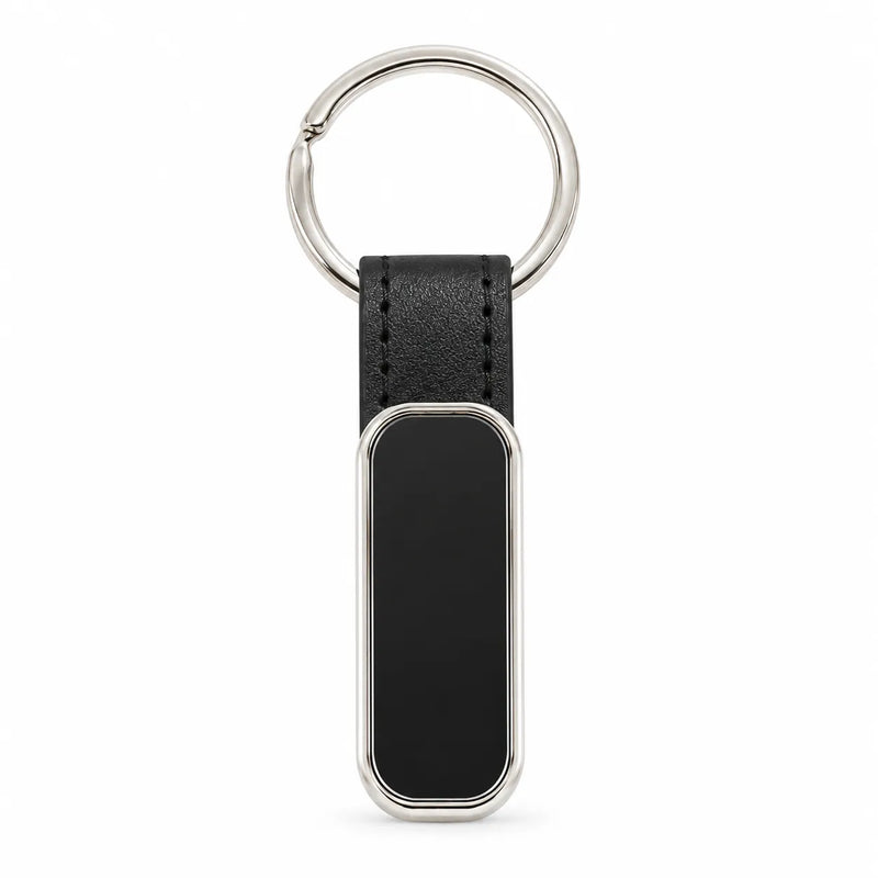 Silver Tag Leather Strap Keychain