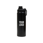 Reusable aluminium sports bottle with handle, 800 ml capacity, black and white color options for corporate gifting.