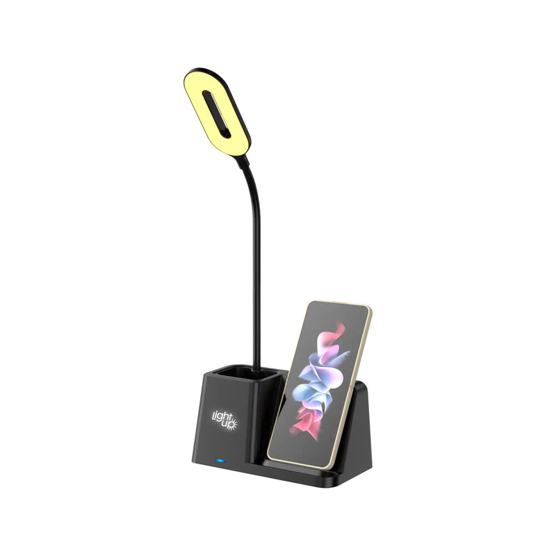 3-in-1 wireless charger with LED desk lamp and smartphone stand