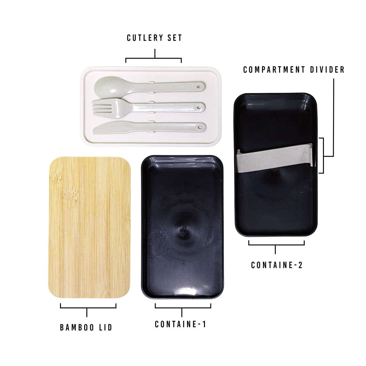 Wheat Straw Double Lunchbox with Bamboo Lid