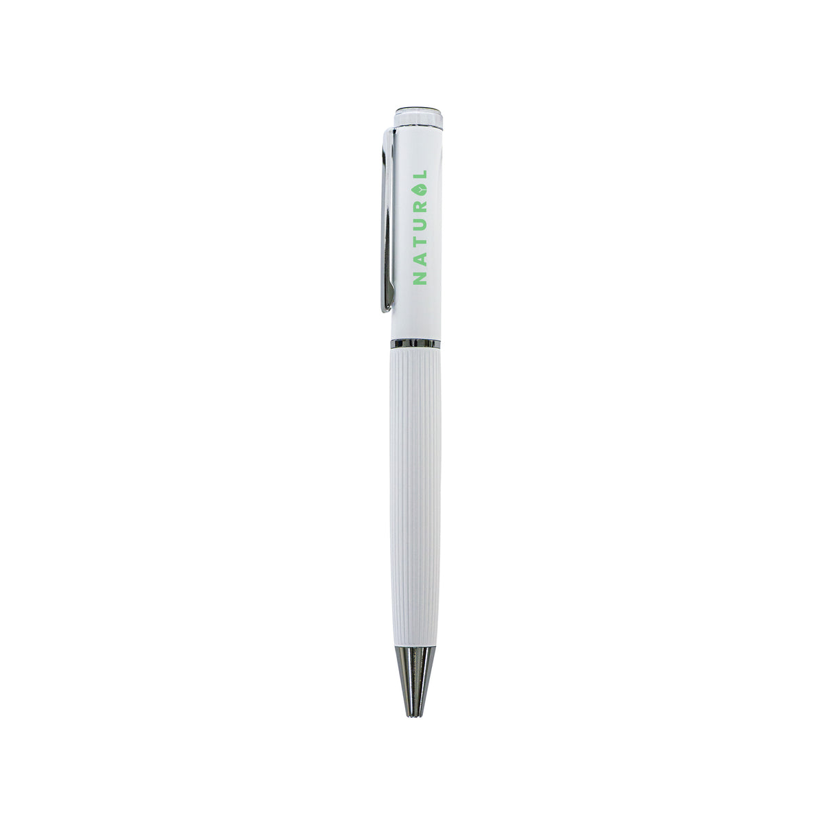White metal pen with lined barrel and silver clip – 11610WT