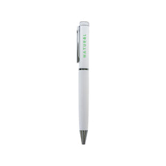 White metal pen with lined barrel and silver clip – 11610WT