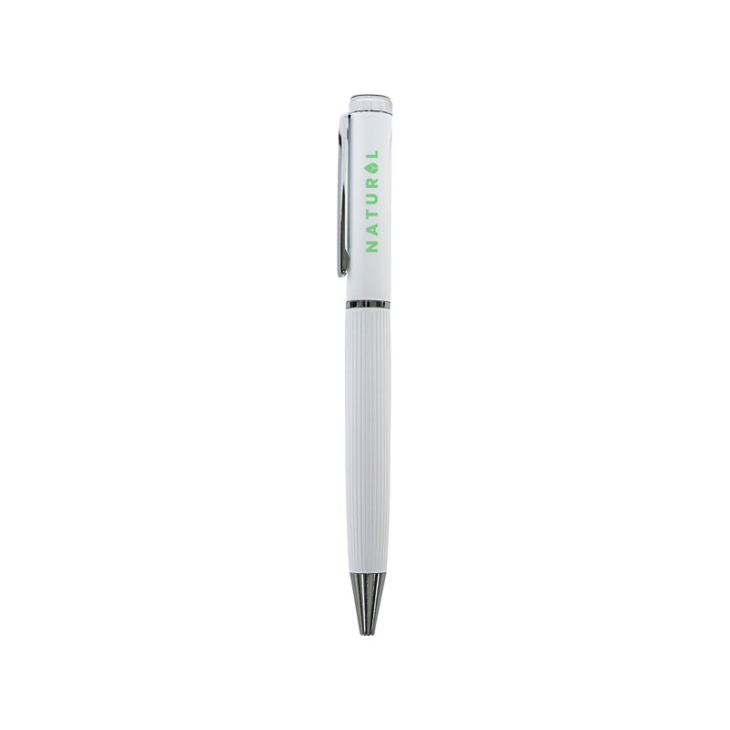 White metal pen with lined barrel and silver clip – 11610WT