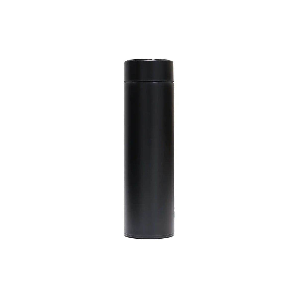 Black digital temperature display bottle 500ml – front view with blank branding area