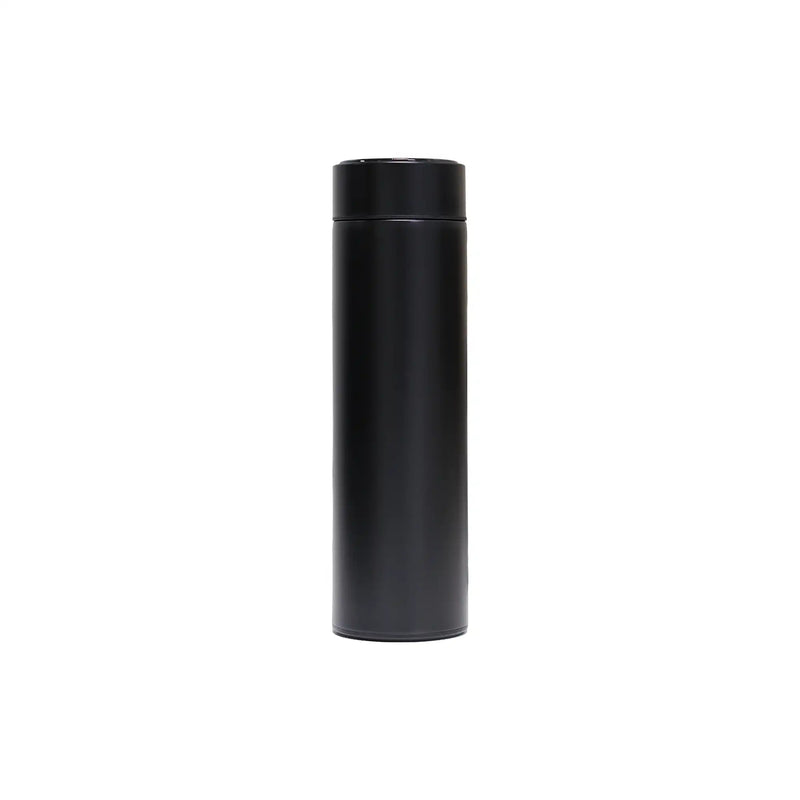 Black digital temperature display bottle 500ml – front view with blank branding area