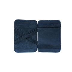 Leather card holder with both side opening Blue