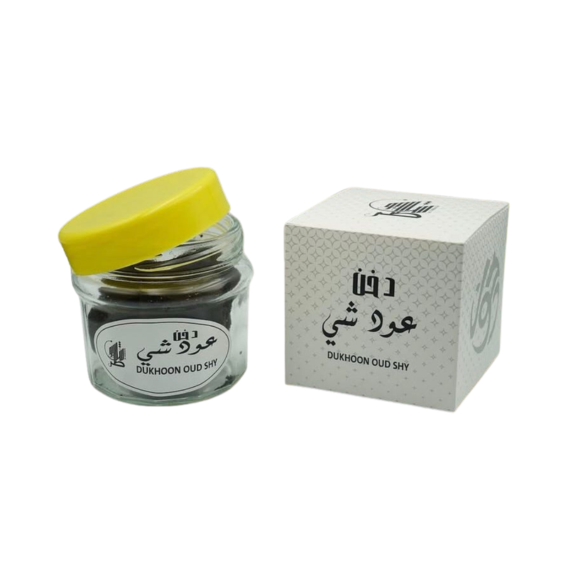 Dukhoon Oud Shy bakhoor 140g jar and box