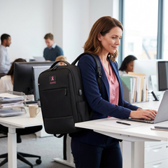 Leather & Fabric Backpack – Pink October Edition – custom branded corporate gift, Kaaf Creations UAE