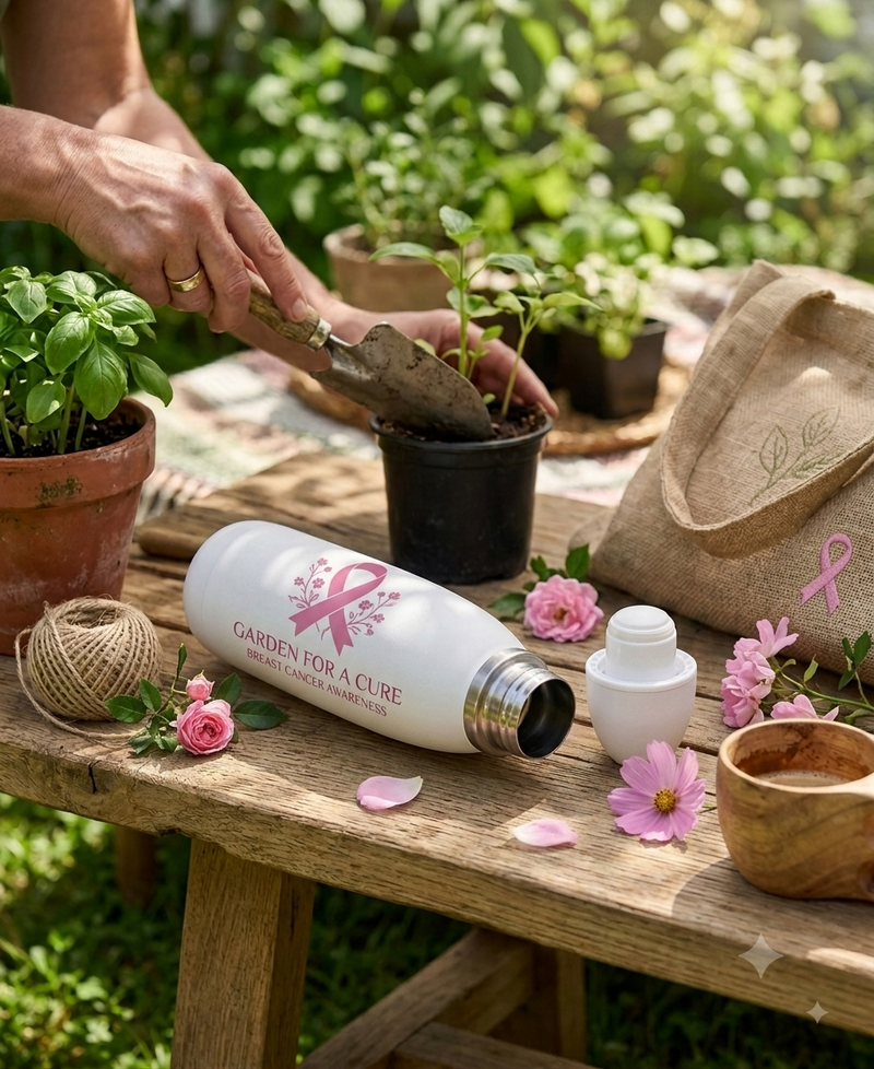 Recycled Stainless Steel Bullet Bottle – Pink October Edition – custom branded corporate gift, Kaaf Creations UAE