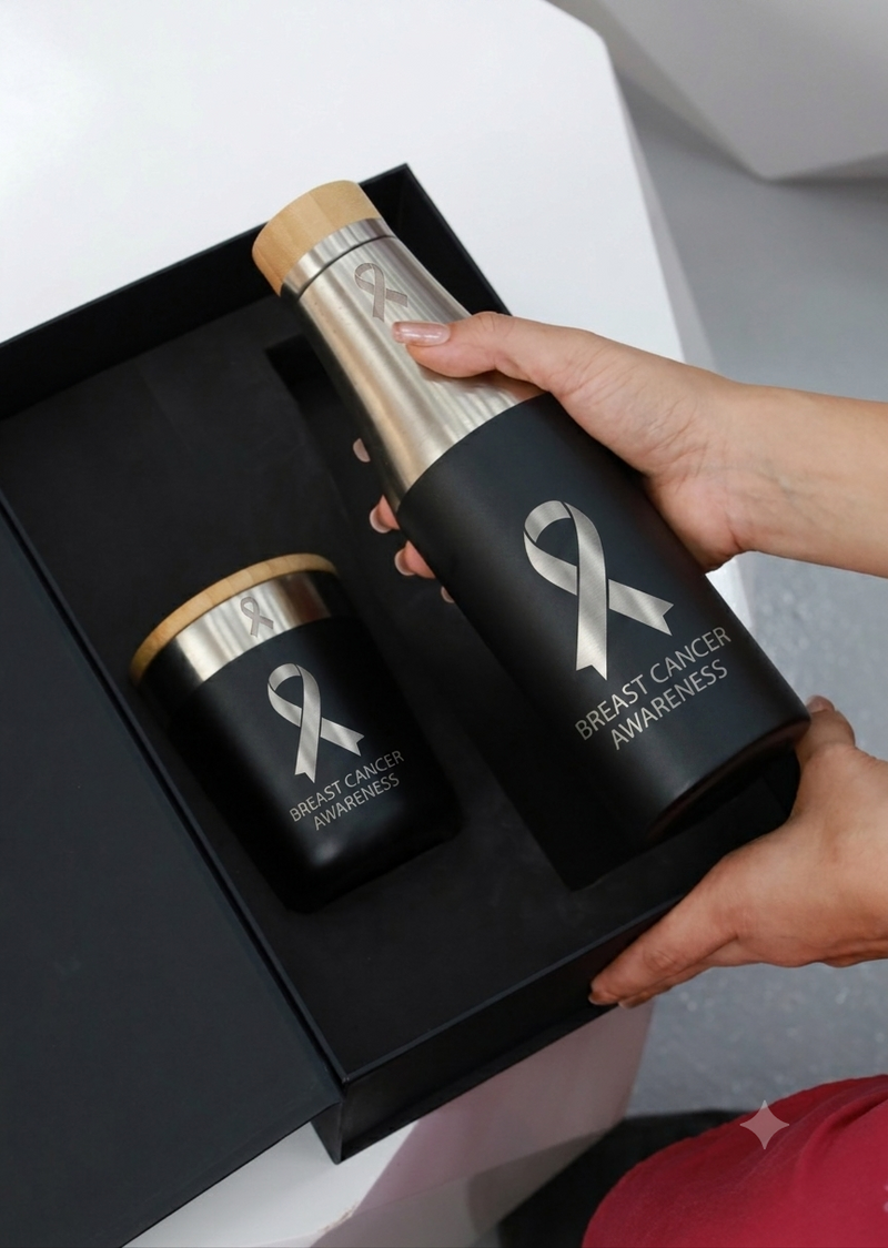 Bottle Tumbler Gift Set – Pink October Edition – custom branded corporate gift, Kaaf Creations UAE