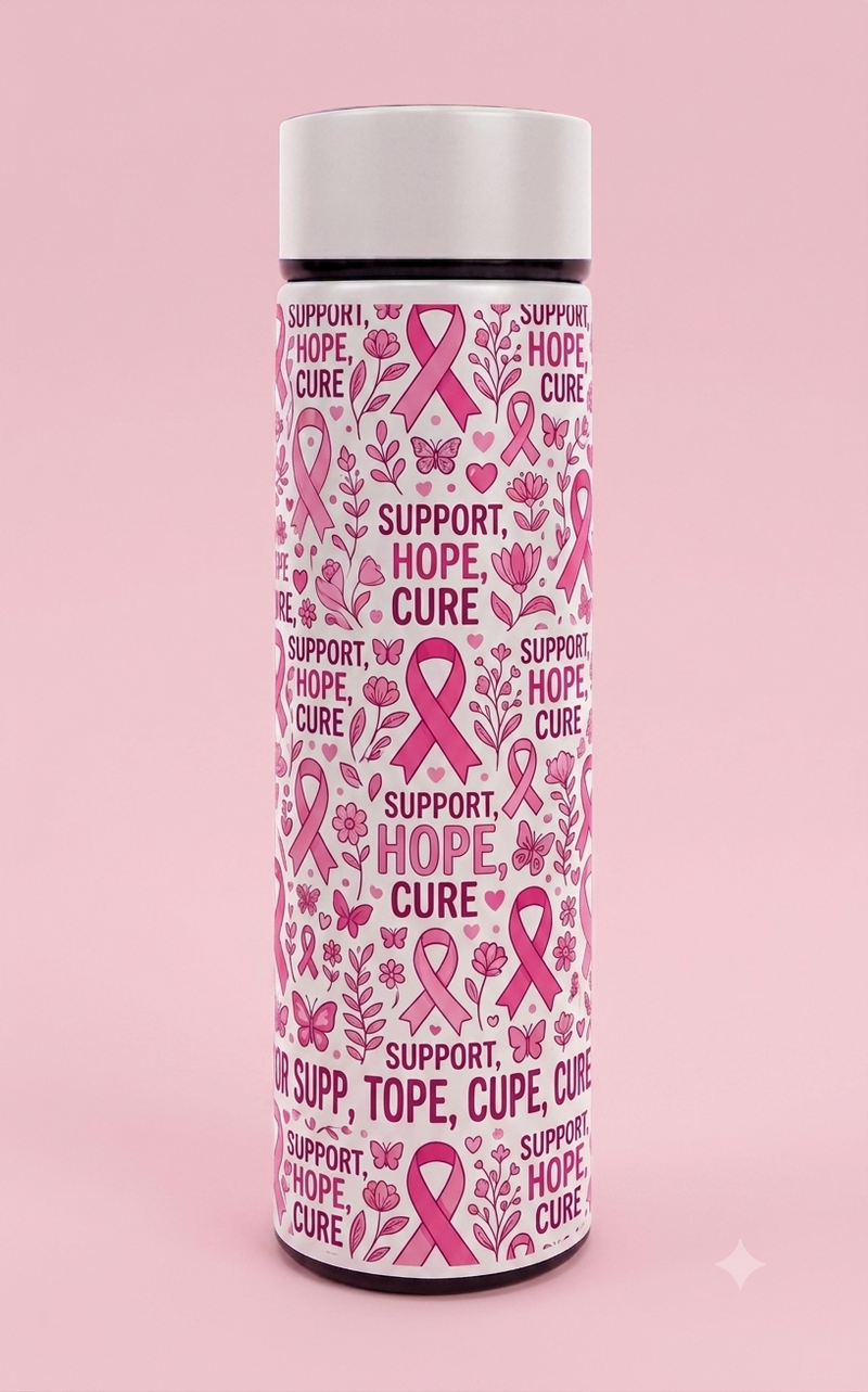 Double Wall Thermometer Bottle 500ml – Pink October Edition – custom branded corporate gift, Kaaf Creations UAE