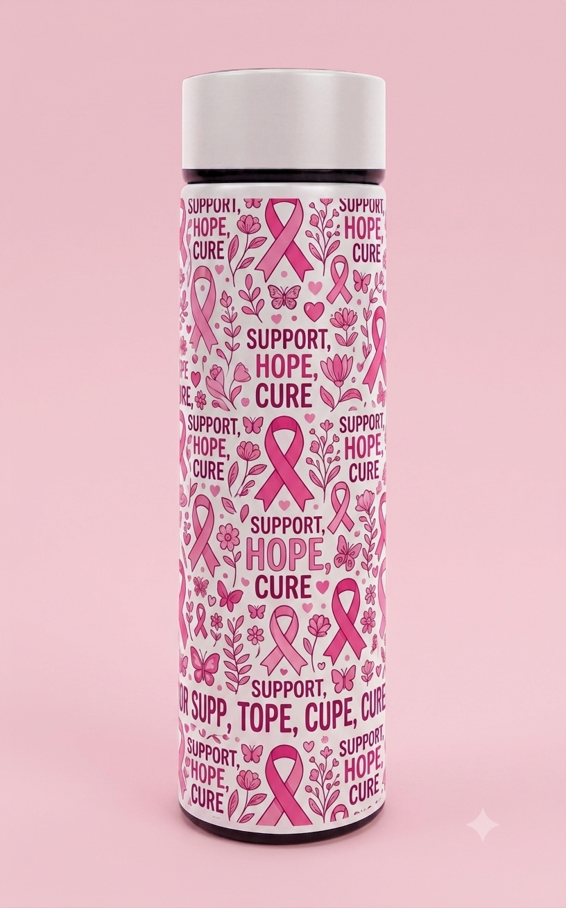 Double Wall Thermometer Bottle 500ml – Pink October Edition – custom branded corporate gift, Kaaf Creations UAE