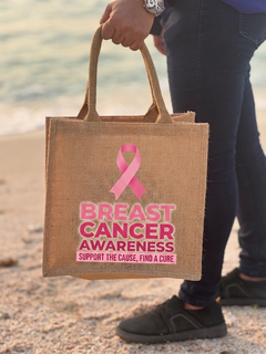 Small Jute Bag – Pink October Edition – custom branded corporate gift, Kaaf Creations UAE