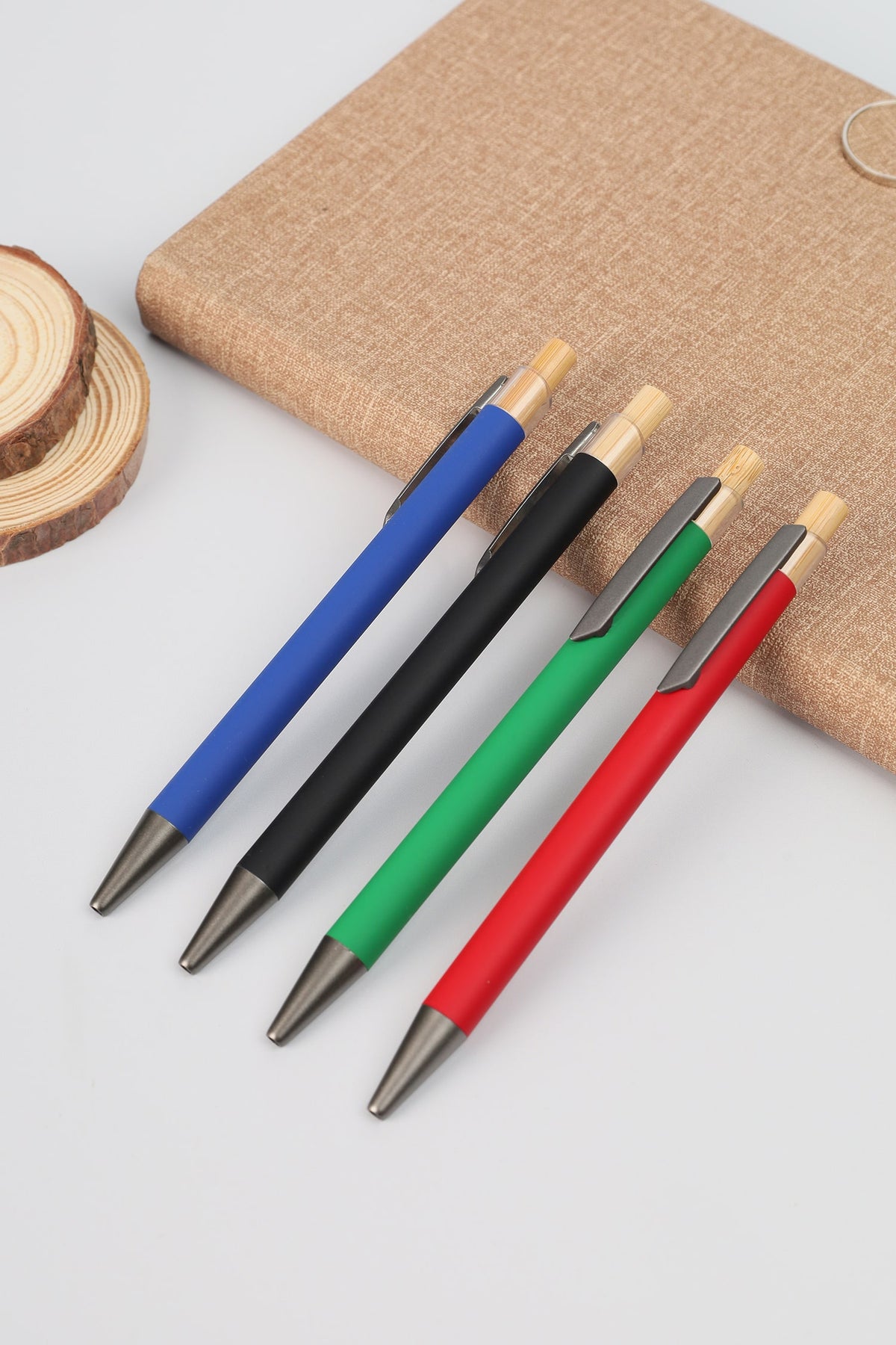 Metal Ball Pen with Bamboo Button – custom branded corporate gift, Kaaf Creations UAE