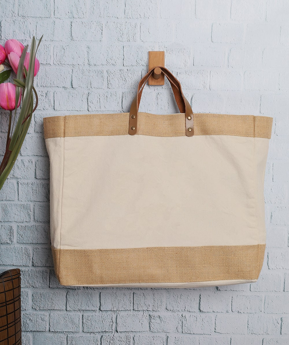 Canvas & Jute Bag with Leather Handle – custom branded corporate gift, Kaaf Creations UAE