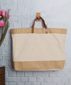 Canvas & Jute Bag with Leather Handle – custom branded corporate gift, Kaaf Creations UAE
