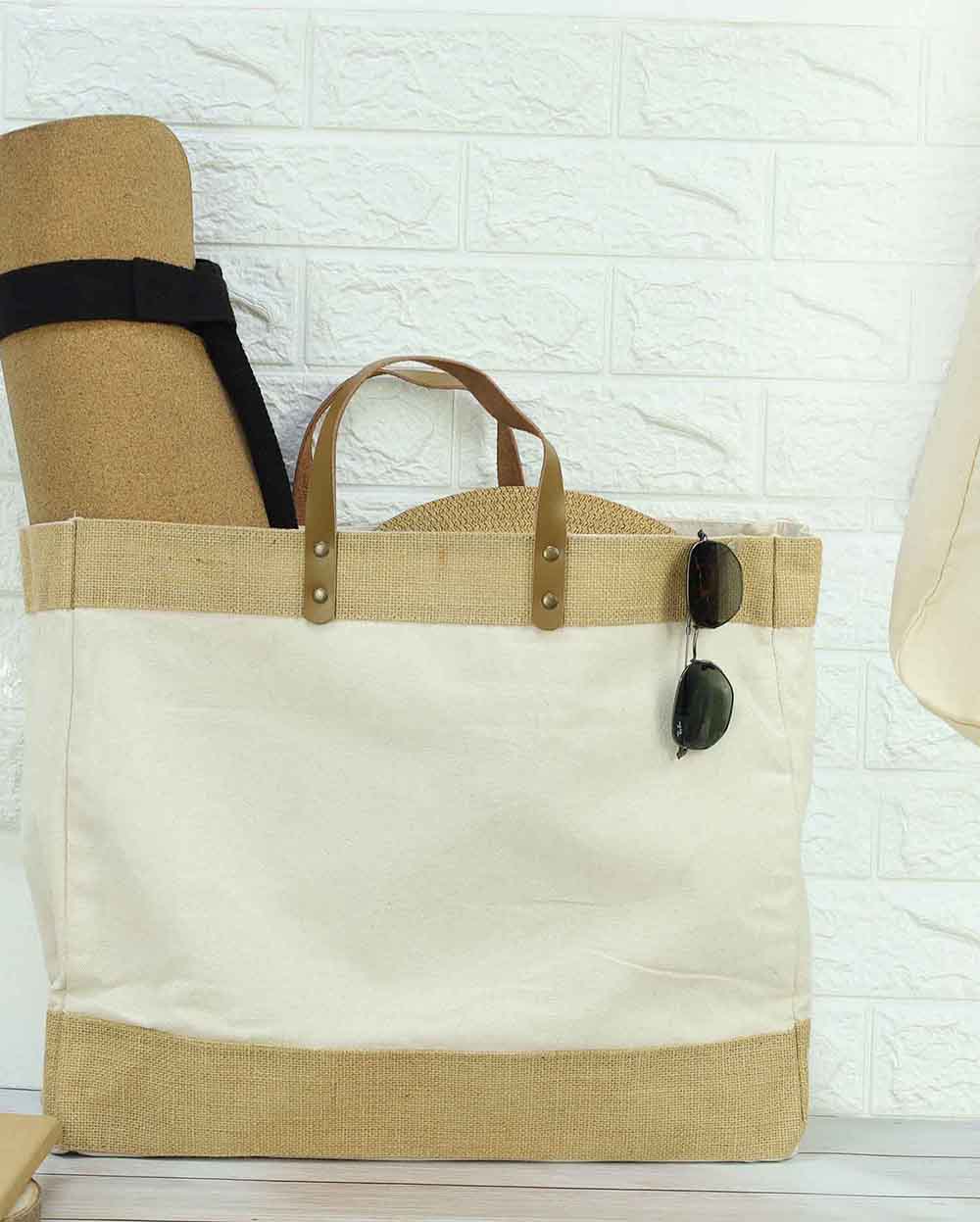 Canvas & Jute Bag with Leather Handle – custom branded corporate gift, Kaaf Creations UAE
