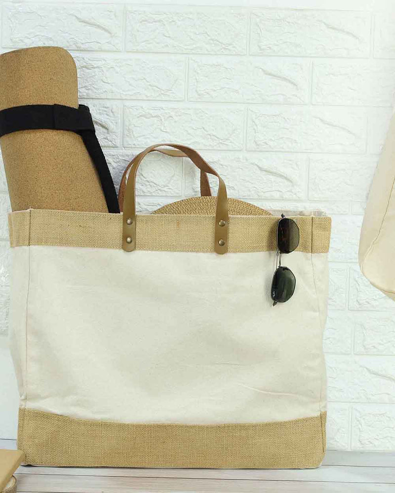 Canvas & Jute Bag with Leather Handle – custom branded corporate gift, Kaaf Creations UAE
