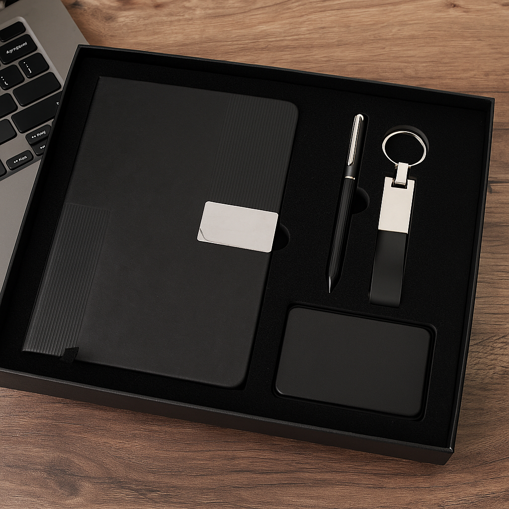 Notebook, Card Holder, Keychain Gift Set – custom branded corporate gift, Kaaf Creations UAE