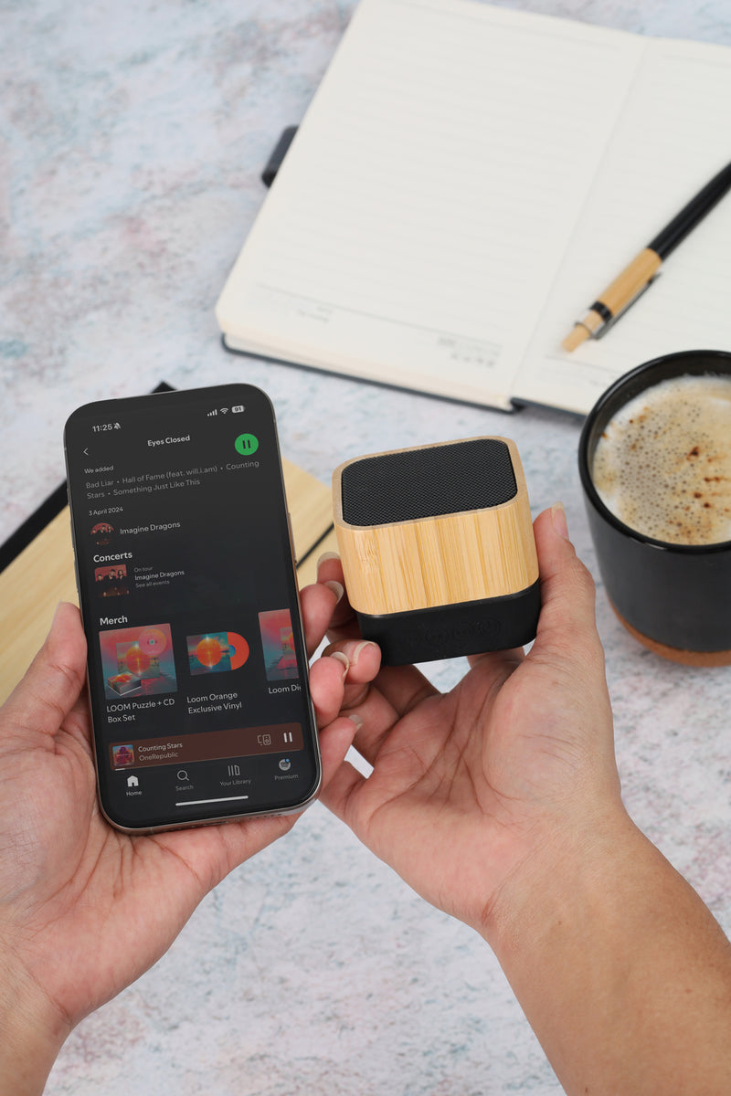Bamboo Bluetooth Speaker – custom branded corporate gift, Kaaf Creations UAE