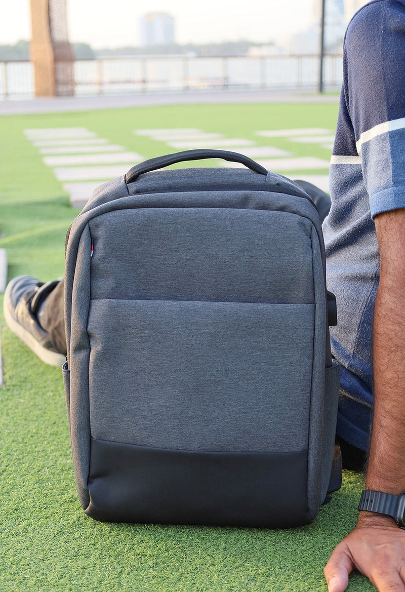 Leather & Fabric Backpack – custom branded corporate gift, Kaaf Creations UAE