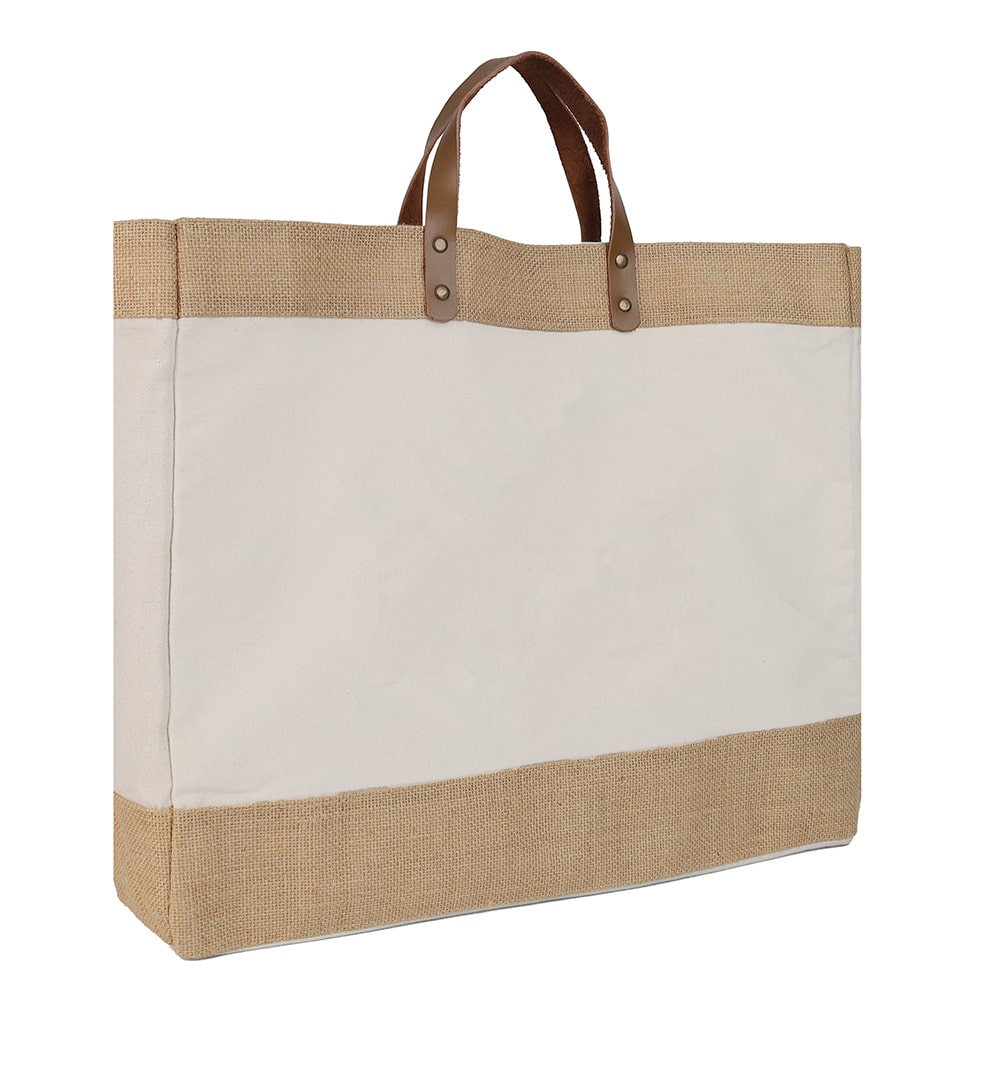 Canvas & Jute Bag with Leather Handle – custom branded corporate gift, Kaaf Creations UAE