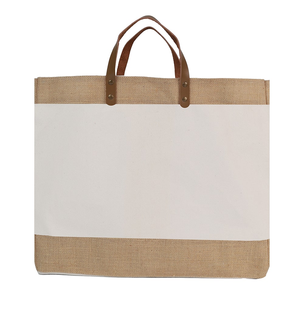 Canvas & Jute Bag with Leather Handle – custom branded corporate gift, Kaaf Creations UAE