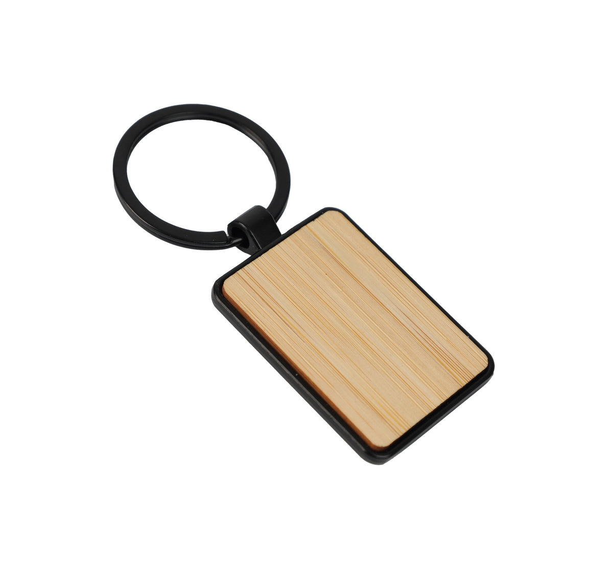 Rectangle Bamboo body metal keychain – custom branded corporate gift, Kaaf Creations UAE