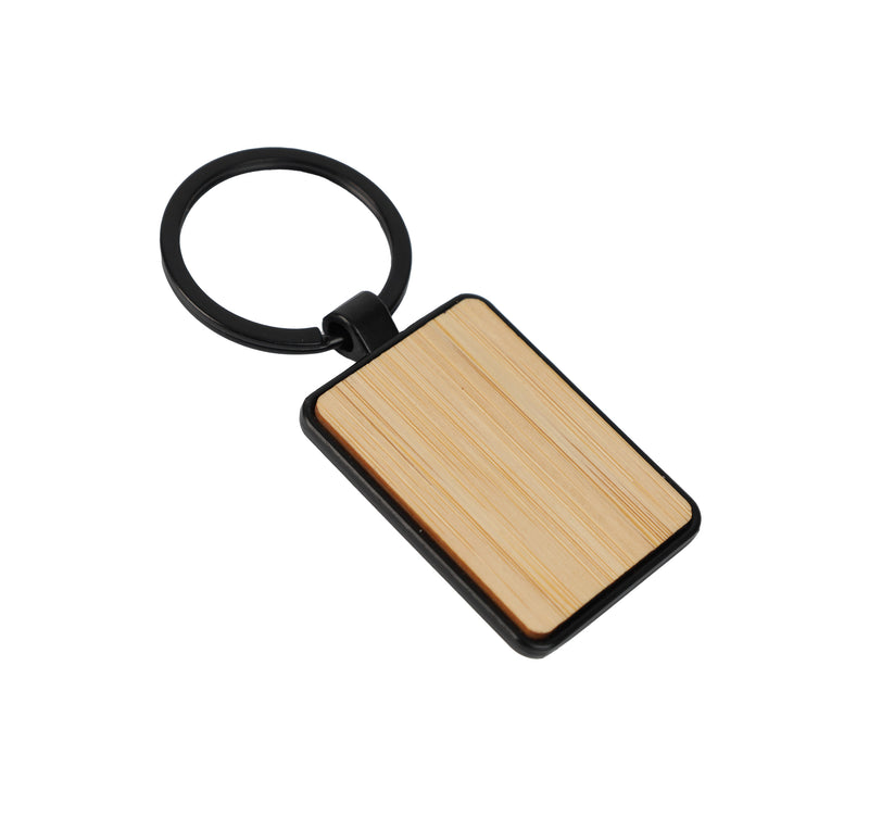 Rectangle Bamboo body metal keychain – custom branded corporate gift, Kaaf Creations UAE