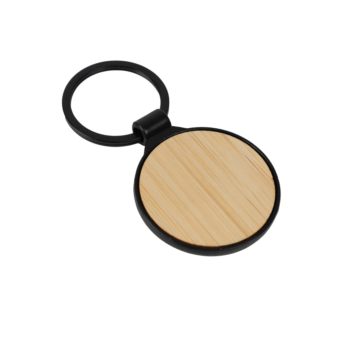Round Bamboo Body Metal Keychain – custom branded corporate gift, Kaaf Creations UAE