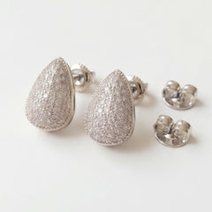 Pave Teardrop stud earrings, silver