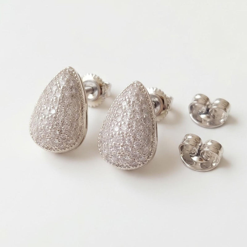 Pave Teardrop stud earrings, silver