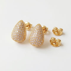Pave Teardrop stud earrings, gold